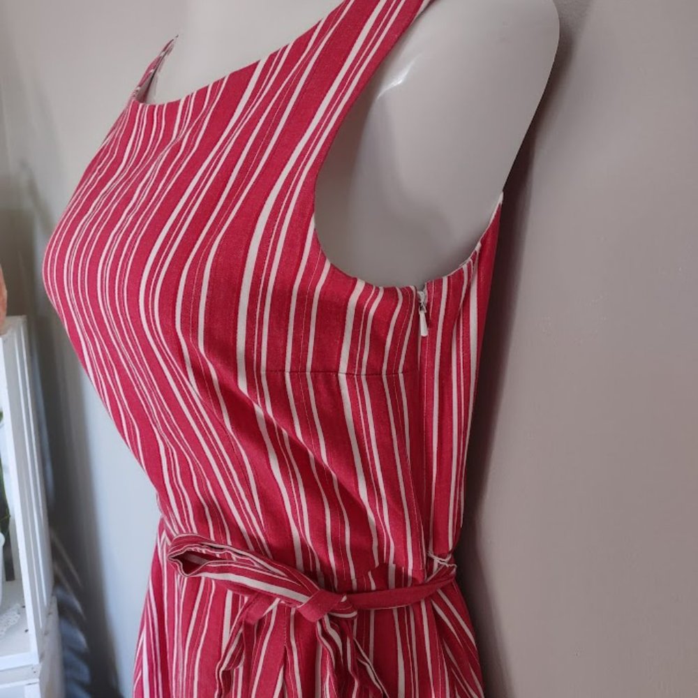 Lands' End Red and White Striped Sleeveless Cotton Dress Size 8 - Picture 4 of 7